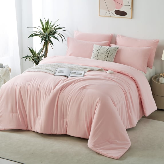Davulos Twin Comforter Set with Pillowcase ,2 Pieces Soft Pink Bedding Set Bed in a Bag Solid Color for All Season