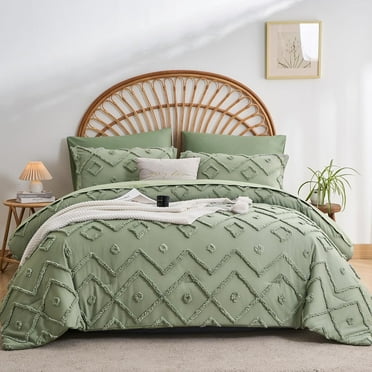 Davulos Comforters Queen Size Set with Sheets Green - 7 Pieces Bed in a Bag Queen Tufted Complete Beddding Sets with Comforter, Sheets, Pillowcases & Shams