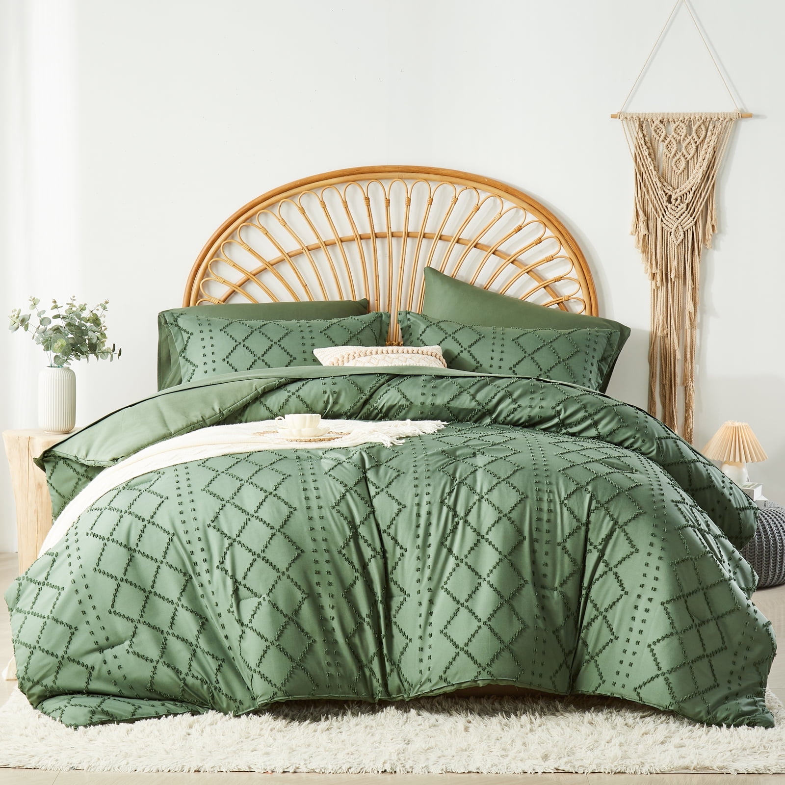 Davulos Dark Green Queen Size Comforter Sets, Bed in a Bag 7 Pieces ...