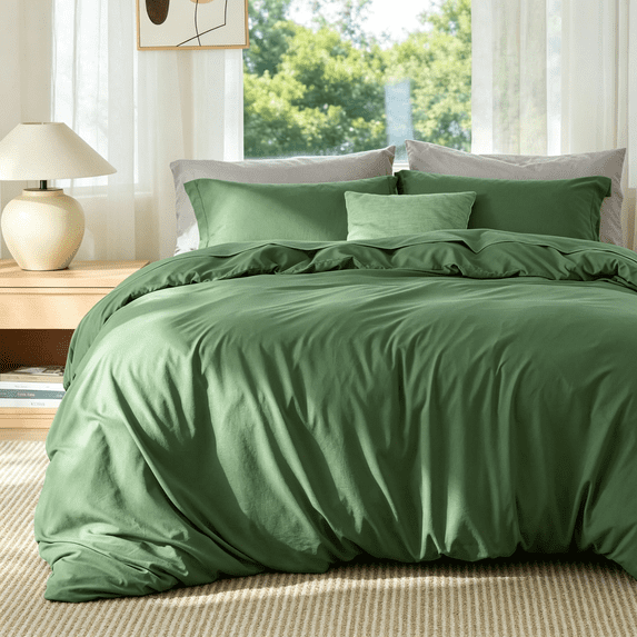 Davulos Duvet Cover Set Queen Size,3 Pieces Modern Bedding Set for Adults Teens Soft and Breathable Comforter Cover 88"x 88" and 2 Pillow Shams,Dark Green