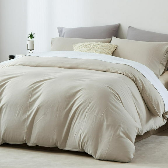 Davulos Duvet Cover Set Twin,2 Pieces Modern Bedding Set for Adults Teens Soft and Breathable Comforter Cover and Pillow Shams,Beige