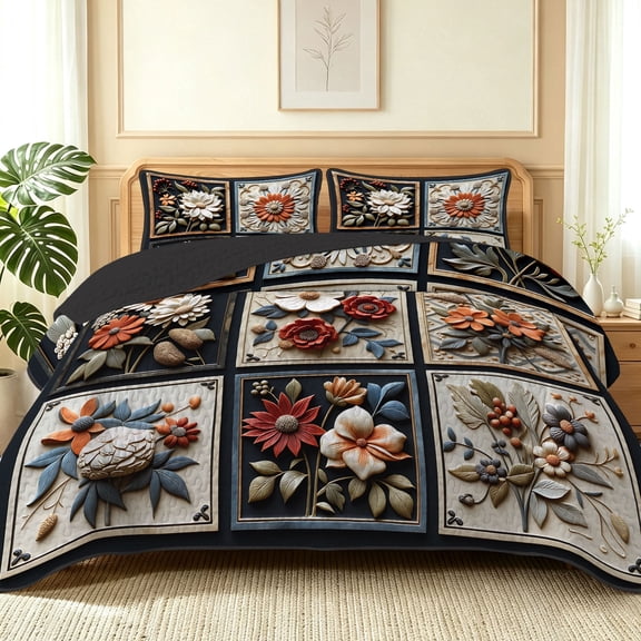 Davulos Floral Bedspreads for Queen Size Bed,3 Pieces Colorful Flower Patchwork Quilt Set Lightweight,Reversible Bed Coverlet Queen Bedding for Rustic Farmhouse Bedroom Decor