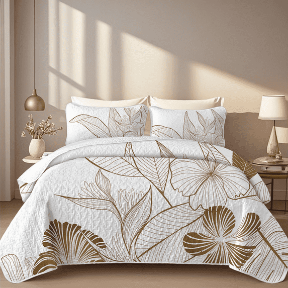 Davulos Floral Quilt Set King Size,3 Pieces Lightweight Summer Quilts Microfiber Farmhouse Bedding Set Flower Bedspreads Coverlet Sets for All Seasons