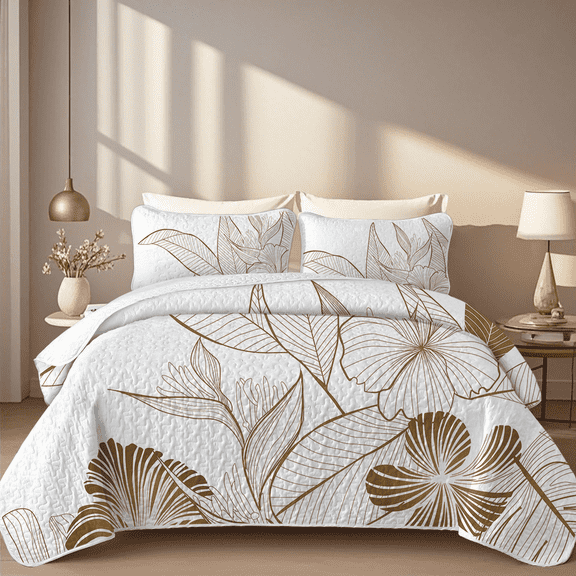 Davulos Floral Quilt Set King Size,3 Pieces Lightweight Summer Quilts Microfiber Farmhouse Bedding Set Flower Bedspreads Coverlet Sets for All Seasons