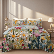 Davulos Floral Quilt Set King Size Reversible Quilt Bedding Set 3 Pieces Lightweight Bedspread Soft Botanical Bed Coverlet with 2 Pillow Shams for All Seasons
