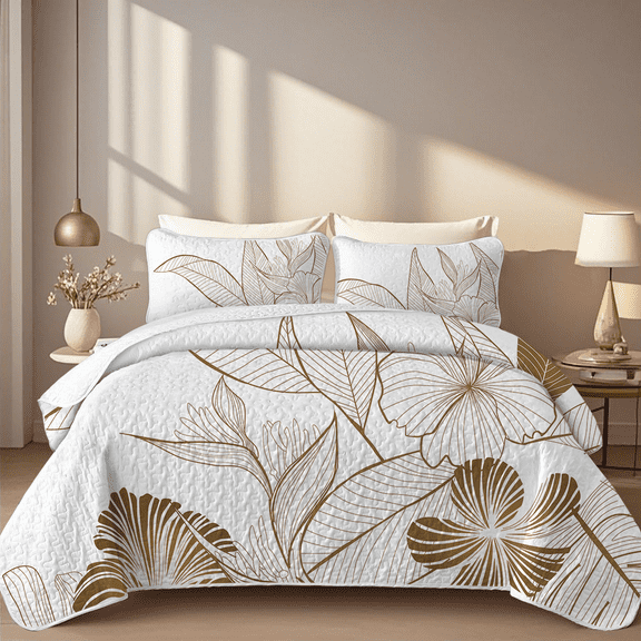 Davulos Floral Quilt Set Queen Size,3 Pieces Lightweight Summer Quilts Microfiber Farmhouse Bedding Set Flower Bedspreads Coverlet Sets for All Seasons