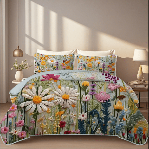 Davulos Floral Quilt Set Twin Size Reversible Quilt Bedding Set 2 Pieces Lightweight Bedspread Soft Botanical Bed Coverlet with Pillow Shams for All Seasons