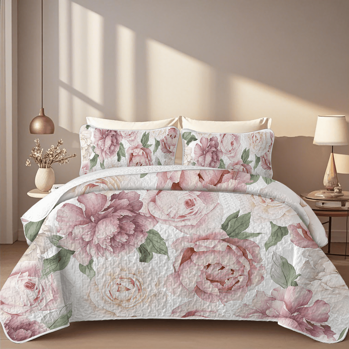 Davulos Flowers Quilt Set King Size Reversible Quilt Bedding Set , 3 ...
