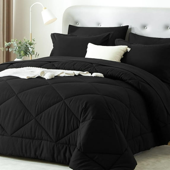 Davulos Full Comforter Set 7 Pieces,Black Bed in a Bag for Bedroom All Season Bedding Sets with 1 Comforter,2 Pillow Shams,2 Pillowcases,1 Flat Sheet,1 Fitted Sheet