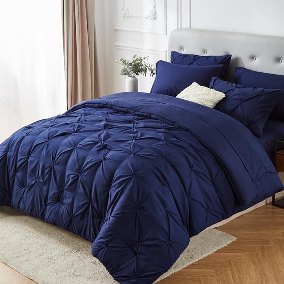 Davulos Full Comforter Set,7 Pieces Dark Blue Bedding Sets for All Season Bed in a Bag with Comforter ,Flat Sheet ,Fitted Sheet ,Pillowcases & Shams