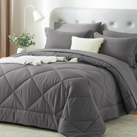 Davulos Full Comforter Set 7 Pieces,Dark Grey Bed in a Bag for Bedroom All Season Bedding Sets with 1 Comforter,2 Pillow Shams,2 Pillowcases,1 Flat Sheet,1 Fitted Sheet