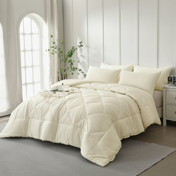 Davulos Twin Comforter Set Cream Bed in a Bag Twin Size 5 Pieces, Luxury Soft Bed Set for All Seasons, Bedding Set with Down Alternative Comforter, Sheets, Pillowcases & Shams