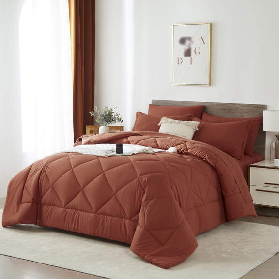 Davulos Twin Comforter Set Orange Bed in a Bag Twin Size 5 Pieces, Luxury Soft Bed Set for All Seasons, Bedding Set with Down Alternative Comforter, Sheets, Pillowcases & Shams