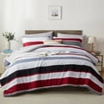 thumbnail image 1 of Davulos Full Comforter Set Striped Bedding Set 7 Piece Bed in a Bag Soft Microfiber Comforter and Sheet Set Red Black Navy Patchwork Striped Bed Set for All Season, 1 of 7