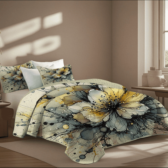 Davulos Full/Queen Quilt Set 96"x90",3 Pieces Lightweight Floral Bedspread ,Soft Microfiber Summer Quilt/Coverlet for Adult Women(1 Quilt, 2 Pillow Shams)