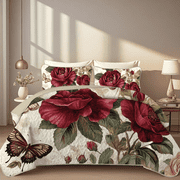 Davulos Full/Queen Quilt Set 96"x90",3 Pieces Lightweight Floral Bedspread ,Soft Microfiber Summer Quilt/Coverlet for Adult Women Flower Bedding Sets for All Seasons