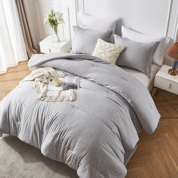 Davulos Full Size Comforter Set - 3 Pieces Light Grey Soft Luxury Cationic Dyeing Bedding Comforter For All Season, Breathable Lightweight Fluffy Bed Set with 1 Comforter and 2 Pillow Shams