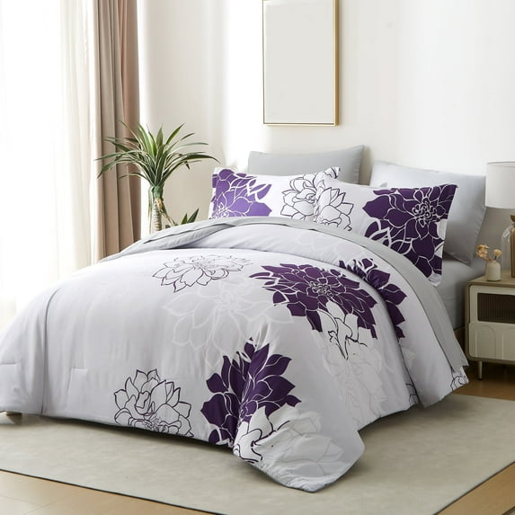 Davulos Full Size Comforter Set - 7 Pieces Floral Soft Bedding Sets,Full Bed in a Bag with Flowers Comforter, Sheets, Pillowcases & Shams