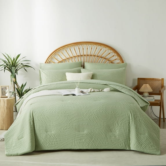 Davulos Full Size Comforter Set,7 Pieces Sage Green Bed in a Bag All Seasons Bedding Sets with Comforter, Flat Sheet, Fitted Sheet, Pillow Shams,Pillowcases
