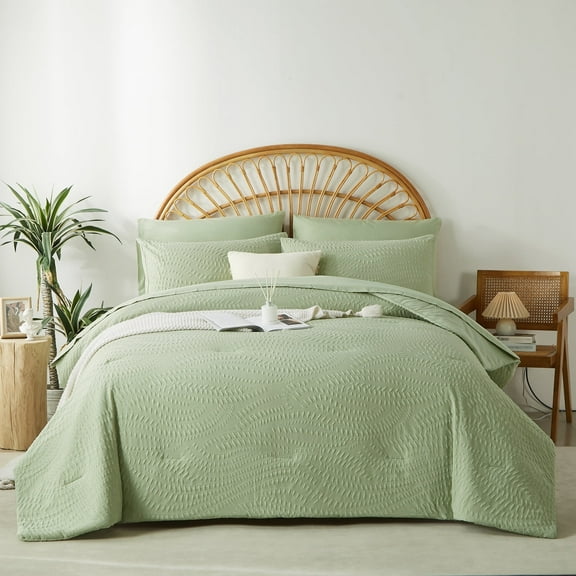 Davulos Full Size Comforter Set,7 Pieces Sage Green Bed in a Bag All Seasons Bedding Sets with Comforter, Flat Sheet, Fitted Sheet, Pillow Shams,Pillowcases