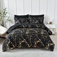thumbnail image 1 of Davulos Gold Metallic Marble Comforter Set Queen Size,7 Piece Bed in a Bag Microfiber Complete Bedding Sets,Black, 1 of 10