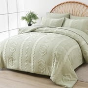 Davulos Green Comforter Queen Size 7 Piece Bed in a Bag Shabby Chic Boho Comforter and Sheet Set All Season Soft Microfiber Complete Bedding SetGreen,Queen