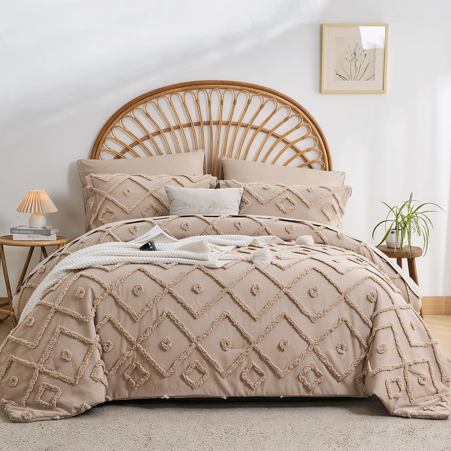 Davulos Khaki Tufted Comforter Set King Size 7 Piece Bed in a Bag ...