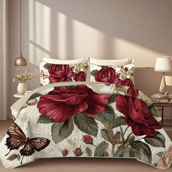 Davulos King/California King Quilt Set 110"x96",3 Pieces Lightweight Floral Bedspread ,Soft Microfiber Summer Quilt/Coverlet for Adult Women Flower Bedding Sets for All Seasons