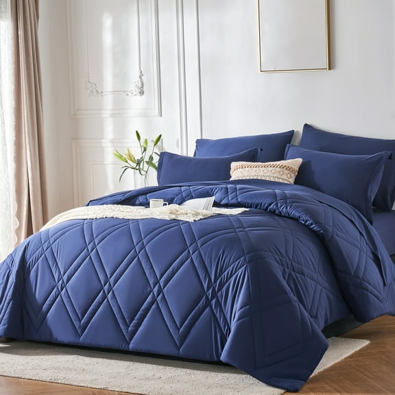 Davulos King Comforter Set,7 Pieces Bedding Comforter Sets King Size Navy Bed in a Bag for All Season