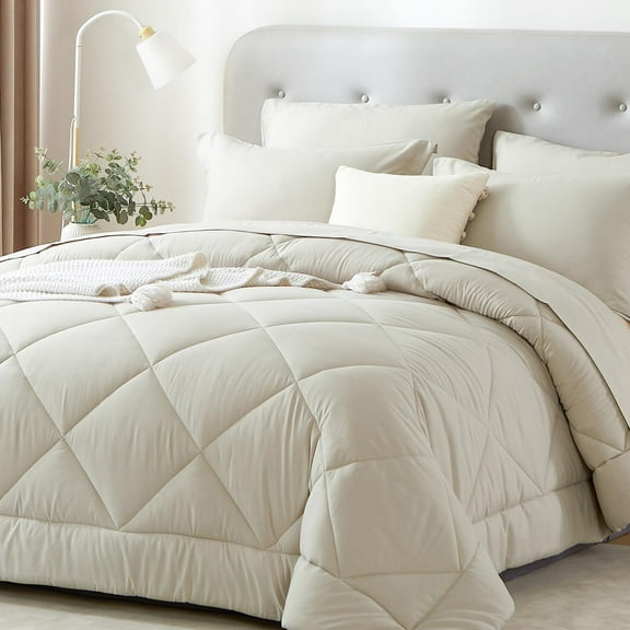 Davulos King Comforter Set 7 Pieces,Khaki Bed in a Bag for Bedroom All Season Bedding Sets with 1 Comforter,2 Pillow Shams,2 Pillowcases,1 Flat Sheet,1 Fitted Sheet