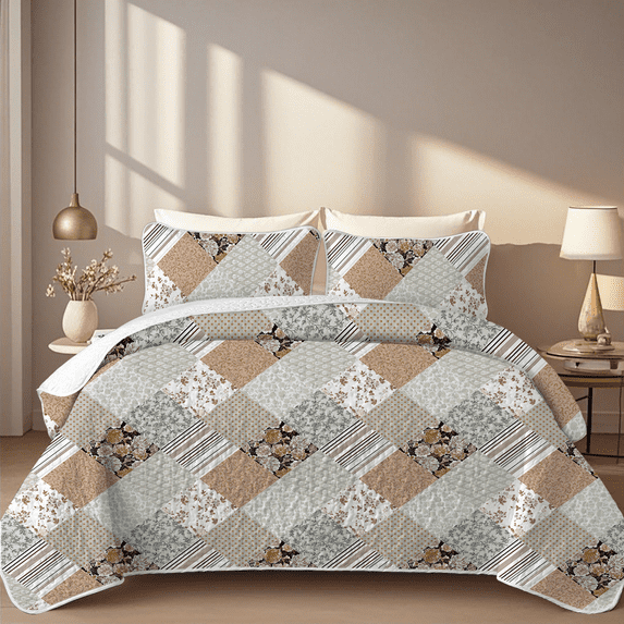 Davulos King Quilt Bedding Set ,Plaid Patchwork Quilt for King Bed 3 Pieces Reversible Microfiber Summer Bedspread Coverlet for All Season,110" x 96"