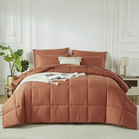 Davulos King Size Comforter Set 7 Pieces Bed in a Bag Orange King Bedding Sets with All Season Stitch Quilted Comforter, Flat Sheet, Fitted Sheet, Pillowcases