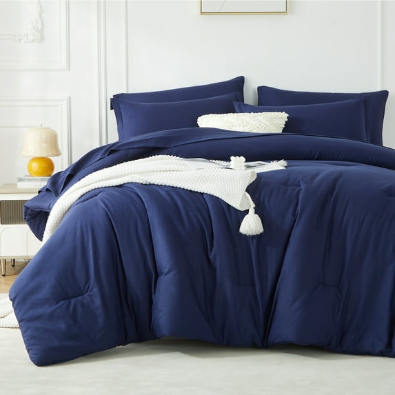 Davulos King Size Comforter Set 7 Pieces ,Blue Bed in a Bag King , All Season Bedding Set with Comforter, Flat Sheet, Fitted Sheet, Pillowcases & Shams