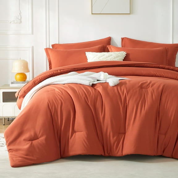 Davulos King Size Comforter Set 7 Pieces ,Burnt Orange Bed in a Bag King , All Season Bedding Set with Comforter, Flat Sheet, Fitted Sheet, Pillowcases & Shams
