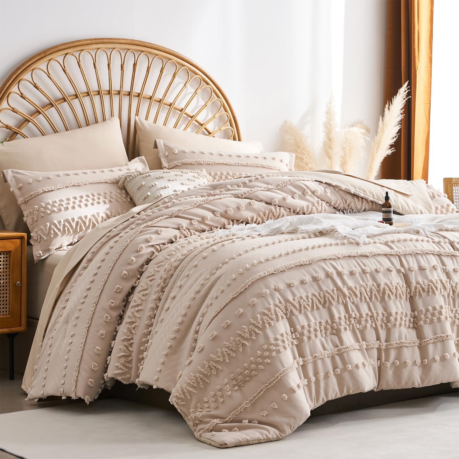 Davulos King Size Comforter Set,7 Pieces Tufted Bed in a Bag Bohemian ...