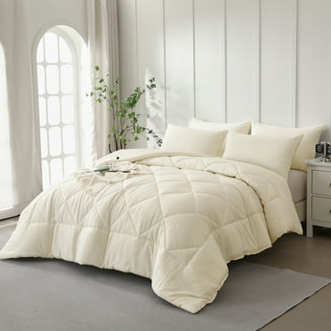 Davulos King Size Comforter Set Cream 7 Pieces Bed in a Bag King, Luxury Soft Bed Set for All Seasons, Bedding Set with Down Alternative Comforter, Sheets, Pillowcases & Shams