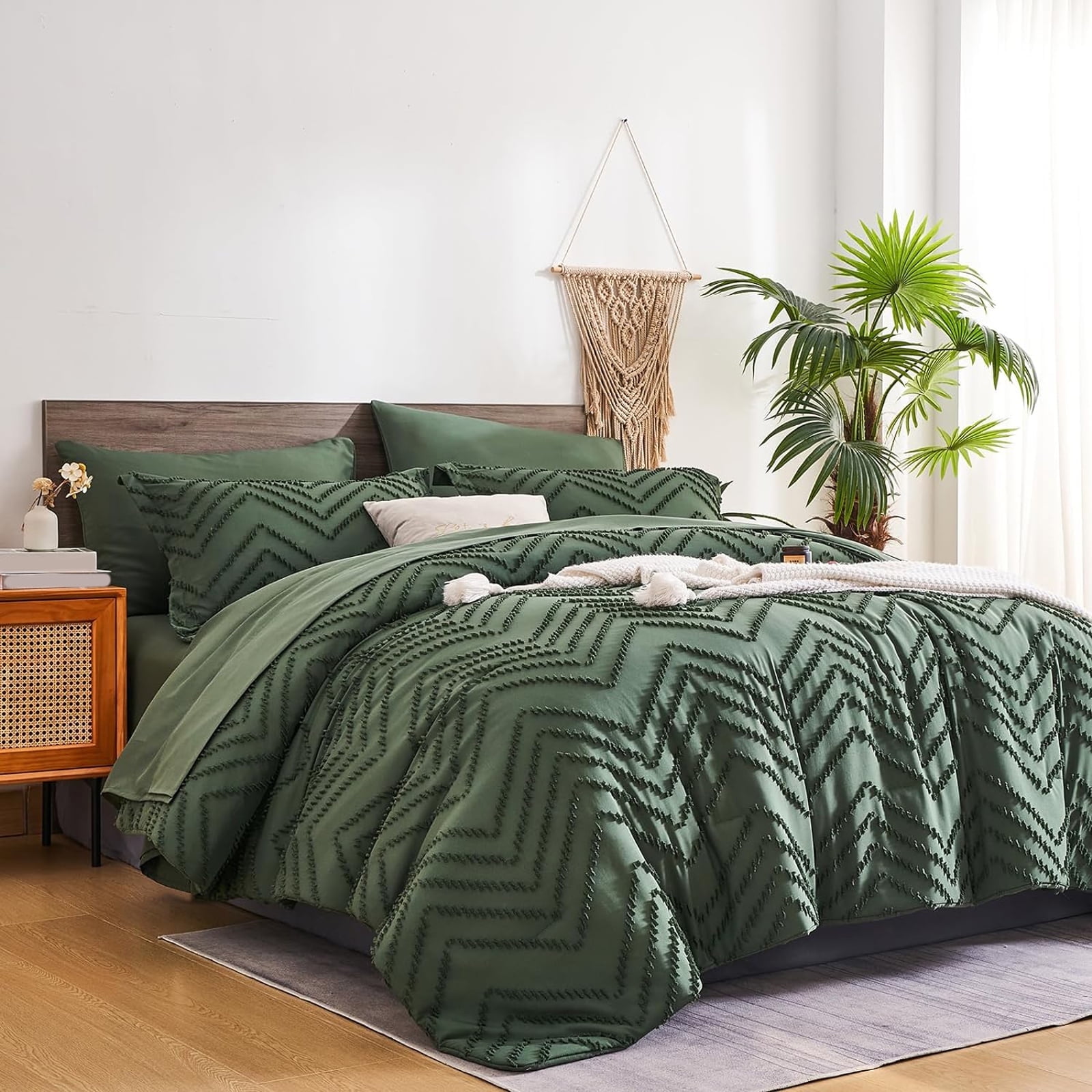 Davulos King Size Comforter Set Dark Green 7 Piece Bed in a Bag Tufted ...