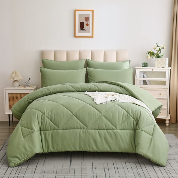 Davulos King Size Comforter Set Green 7 Pieces Bed in a Bag King, Luxury Soft Bed Set for All Seasons, Bedding Set with Down Alternative Comforter, Sheets, Pillowcases & Shams