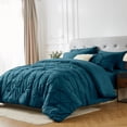 thumbnail image 1 of Davulos King Size Comforter Set with Sheets Deep Teal,7 Pieces Pintuck Bed in a Bag King Bed Set for Man Women Pinch Pleat Bedding Set All Season, 1 of 8