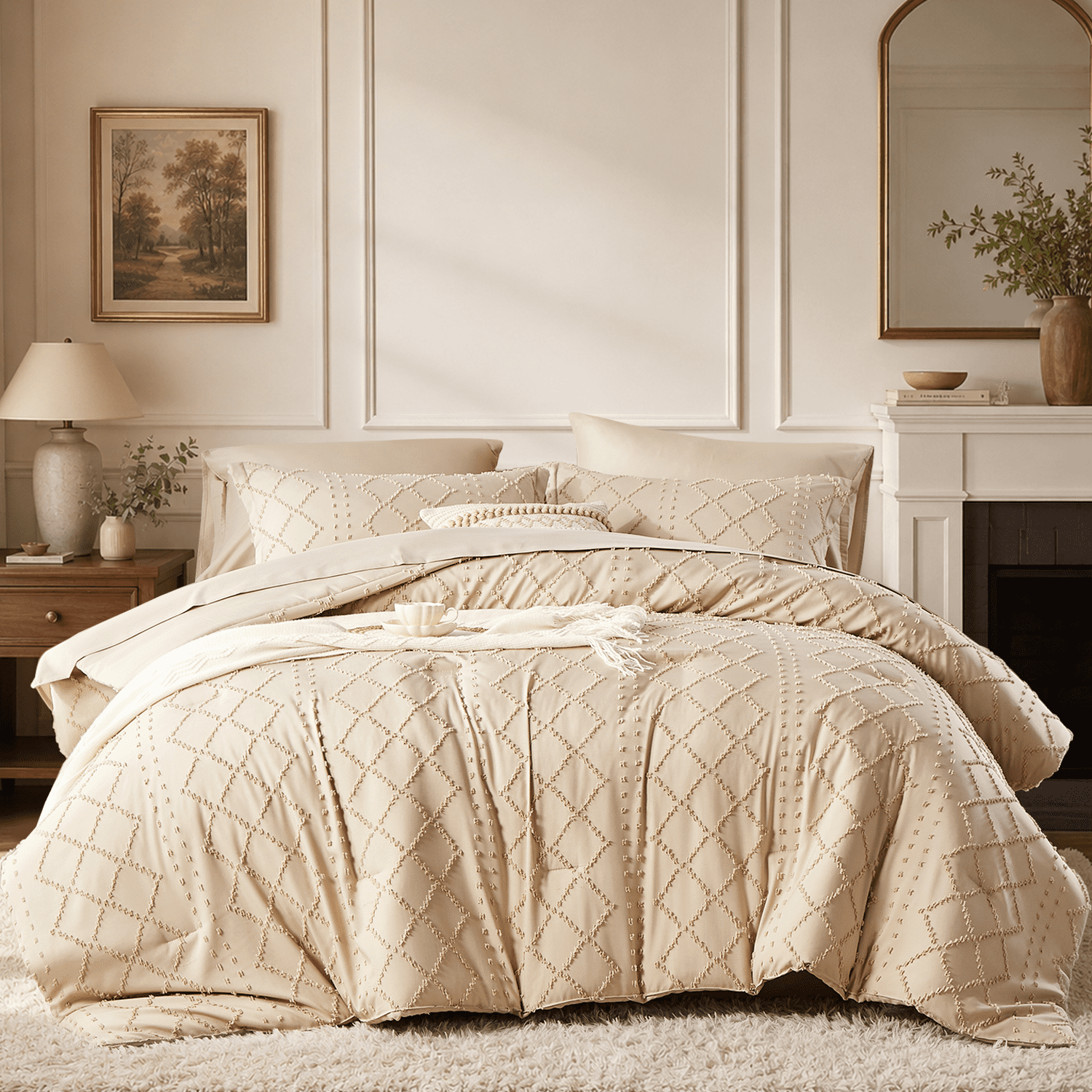 Davulos King Size Comforter Sets, Beige Bed in a Bag 7 Pieces Boho ...