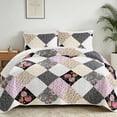 thumbnail image 1 of Davulos Patchwork Quilt Set Full/Queen Size, 3 Pieces Pink Gray Floral Plaid Summer Bedspread Coverlet Set, Soft Microfiber Reversible Lightweight Bed Cover for All Season, 1 of 9