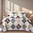 thumbnail image 1 of Davulos Patchwork Quilt Set Twin Size,2 Pieces Pink Gray Floral Plaid Design Summer Bedspread Coverlet Set Soft Microfiber Reversible Lightweight Bed Cover for All Season, 1 of 8