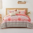 thumbnail image 1 of Davulos Pink King Size Comforter Set Boho,7 Pieces Floral Striped Comforter and Sheet Set for Women Teens Bohemian Soft Bed in a Bag Complete Bedding Sets for All Season, 1 of 7