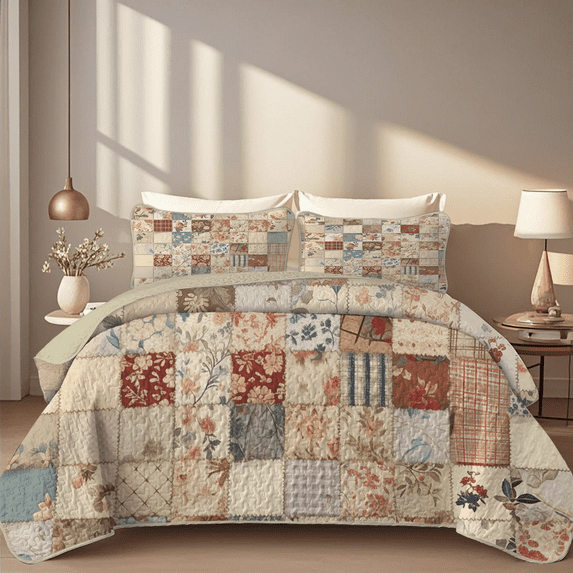 Davulos Plaid Patchwork Quilt for Twin Bed,2 Pieces Reversible Microfiber Summer Bedspread Coverlet Bedding Set for All Season(1 Quilt,1 Pillow Shams)