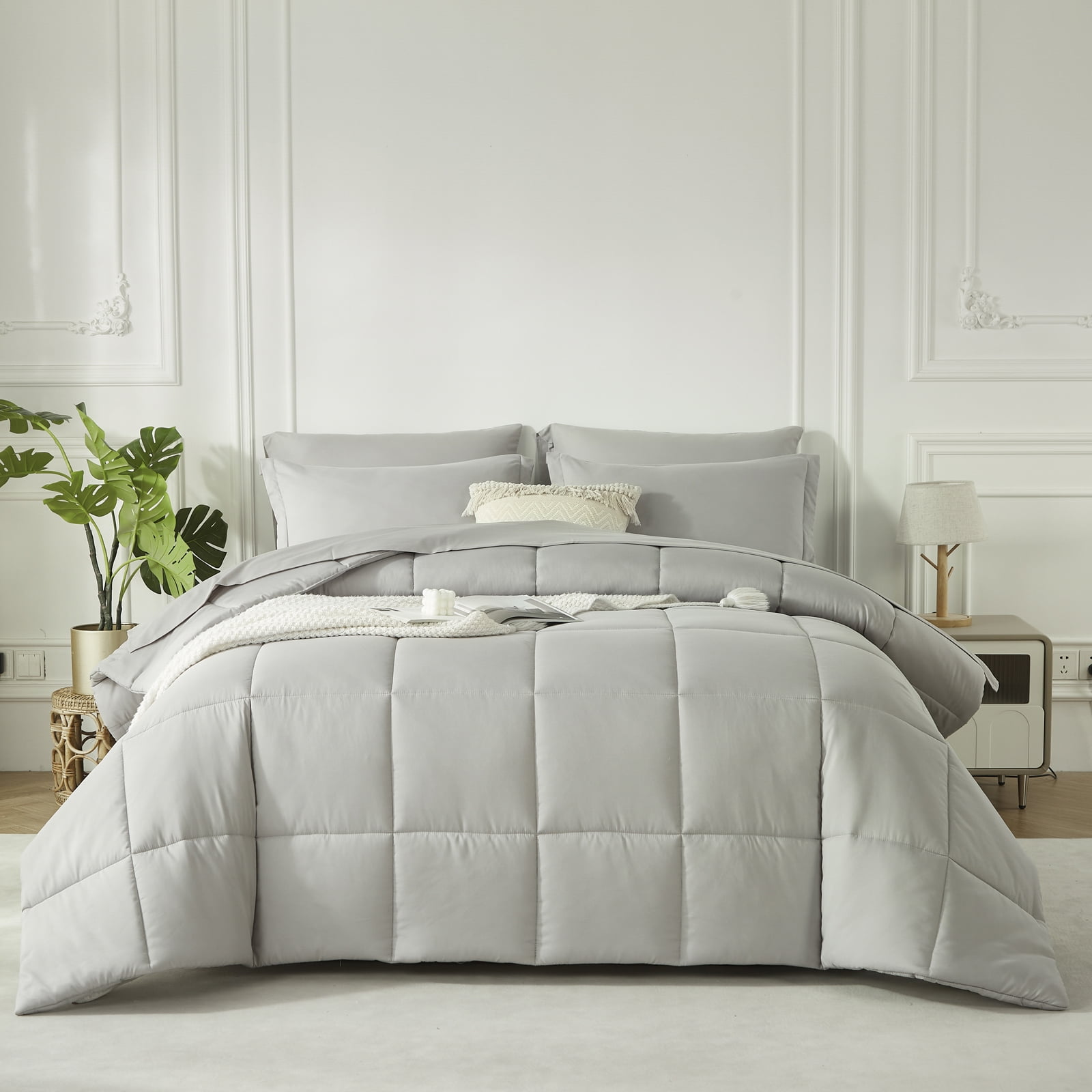 Davulos Queen Comforter Set 7 Pieces Bed in a Bag All Season Grey ...