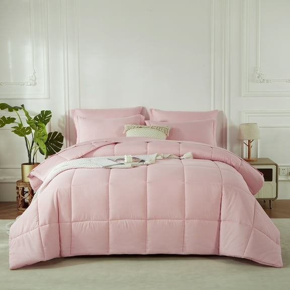 Davulos Queen Comforter Set 7 Pieces Bed in a Bag All Season Khaki Bedding Sets with Stitch Quilted Comforter, Flat Sheet, Fitted Sheet, Pillowcases