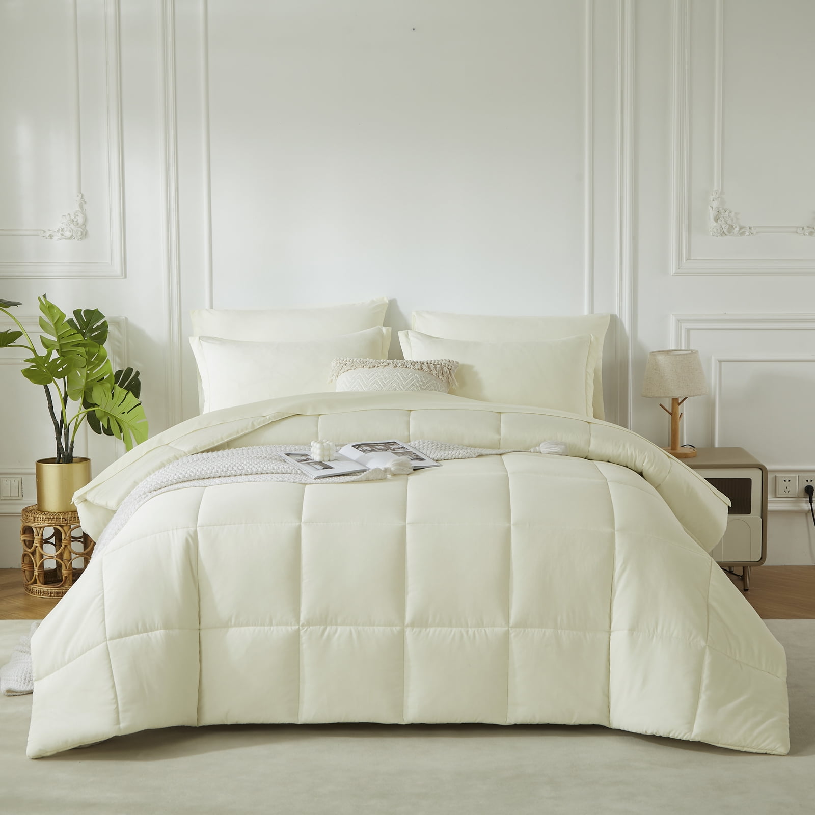Davulos Queen Comforter Set 7 Pieces Bed in a Bag All Season White ...