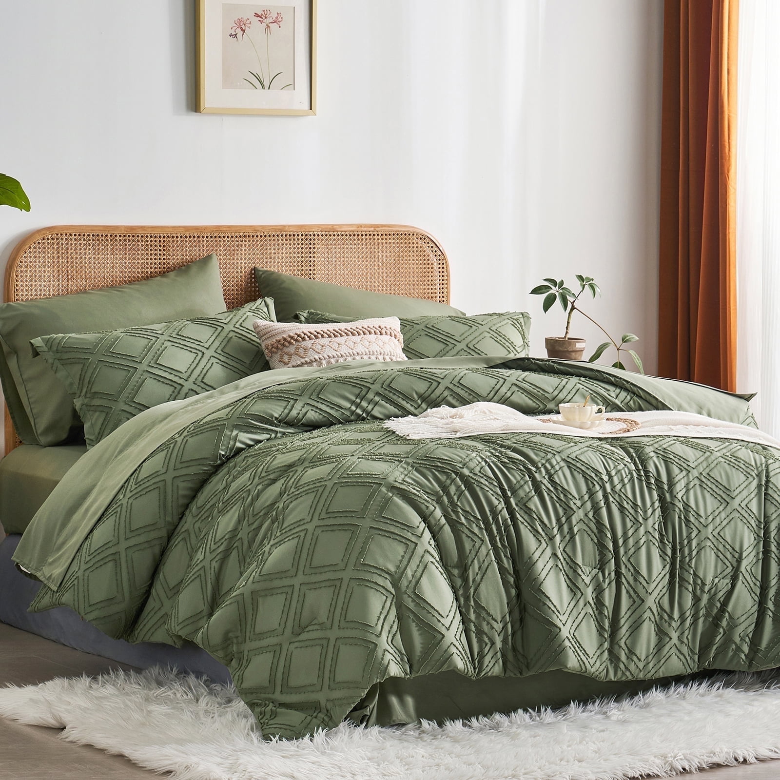 Davulos Queen Comforter Set 7 Pieces Olive Green Queen Bedding Set for ...