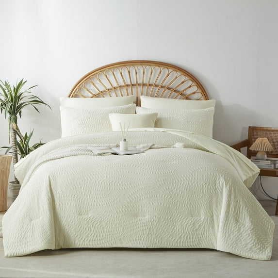 Davulos Queen Comforter Set , 7 Pieces White Bed in a Bag Soft Bedding Sets with Comforter, Flat Sheet, Fitted Sheet, Pillow Shams,Pillowcases