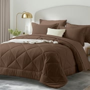 Davulos Queen Comforter Set Chocolate Brown,7 Pieces Bed in a Bag Queen Size Luxury Soft Bed Set Complete Bedding Set with Comforter, Sheets, Pillowcases & Shams